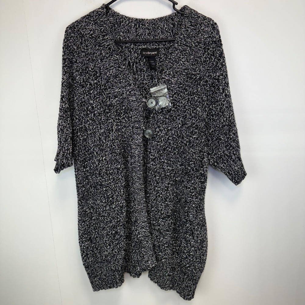 Lane Bryant Cardigan Duster Sweater Knit Button Front Black White Size 18/20W